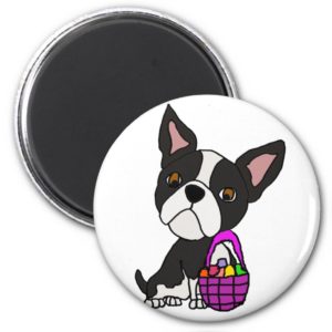 Funny Boston Terrier Dog with Easter Basket Magnet