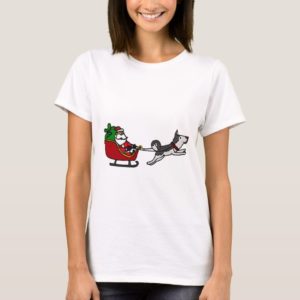 Funny Christmas Sleigh with Husky Dog Pulling T-Shirt