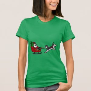 Funny Christmas Sleigh with Husky Dog Pulling T-Shirt