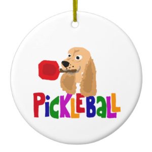 Funny Cocker Spaniel with Pickleball Paddle Ceramic Ornament