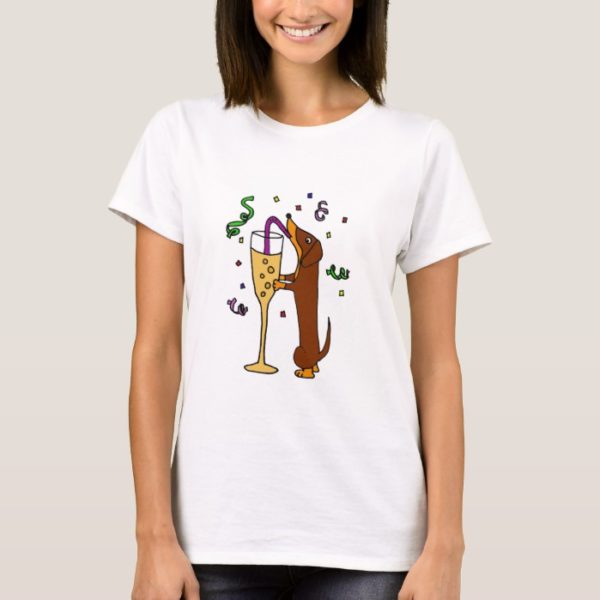 Funny Dachshund Dog Party Cartoon T-Shirt