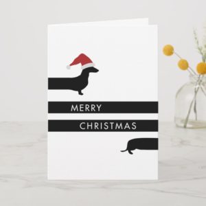 Funny Dachshund with Santa hat Happy Holidays Holiday Card