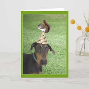 Funny dog and squirrel birthday card