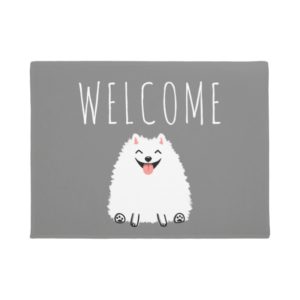 Funny Fluffy White Pomeranian Cartoon Dog Custom Doormat