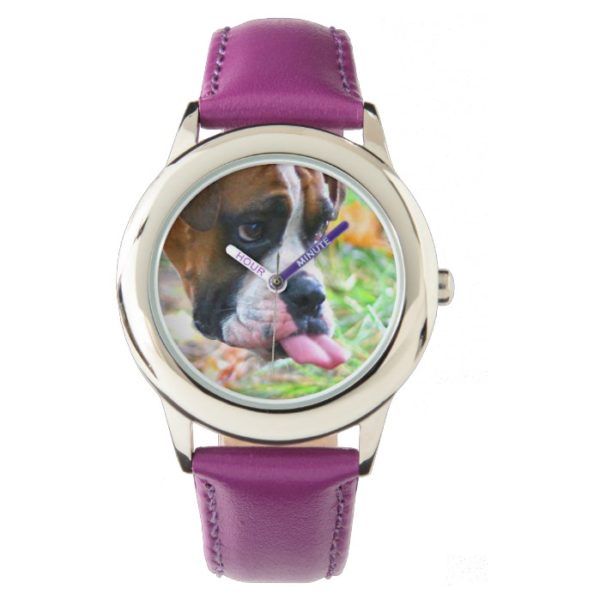 Funny Girls Boxer Dog Photo Tongue Out Watch