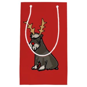 Funny Miniature Schnauzer with antlers Christmas Small Gift Bag