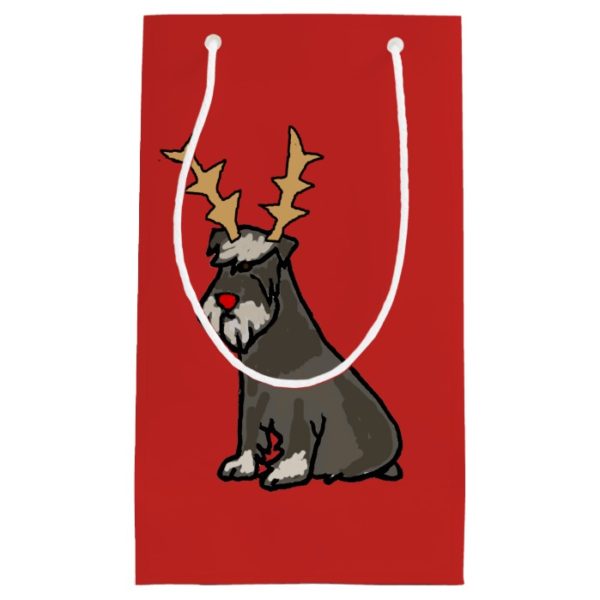 Funny Miniature Schnauzer with antlers Christmas Small Gift Bag