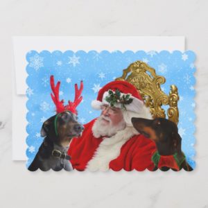 Funny Santa Cute Doberman Dogs Snow Christmas card