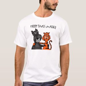 Funny Schnauzer Dog Hugging Tiger Cat T-Shirt