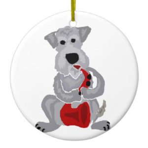 Funny Schnauzer Playing Red Saxophone Ceramic Ornament