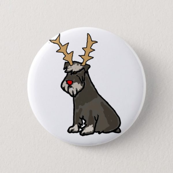 Funny Schnauzer with Reindeer Antlers Christmas Button