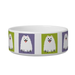 Funny White Pomeranian Cartoon Dog Bowl