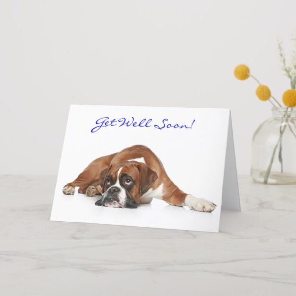 Get Well Soon Boxer Dog Greeting Card - Verse
