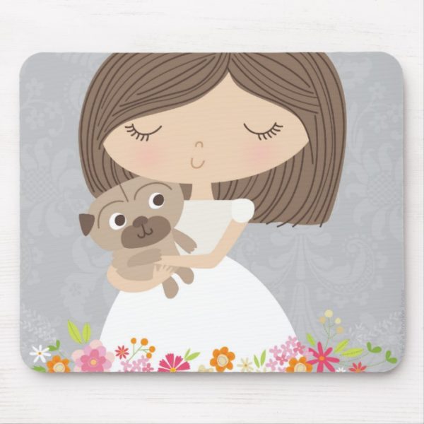 Girl and her pug mousepad