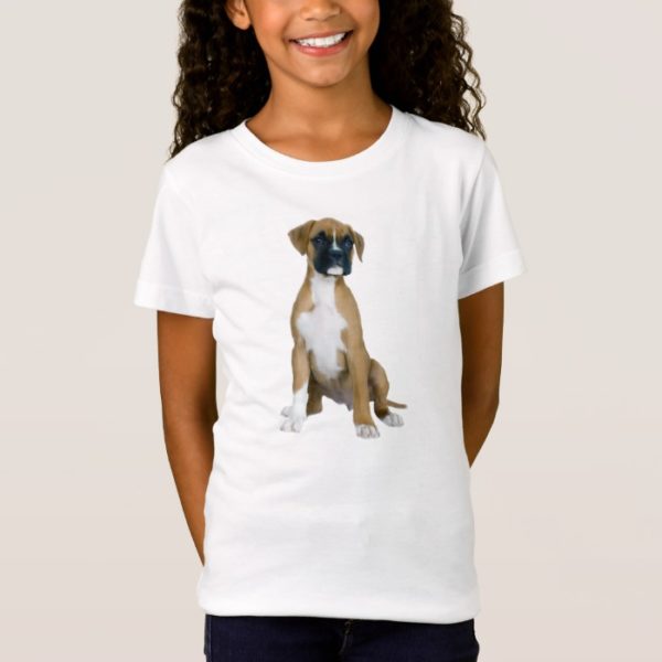 Girl's White Custom Designed Boxer Dog T-Shirt