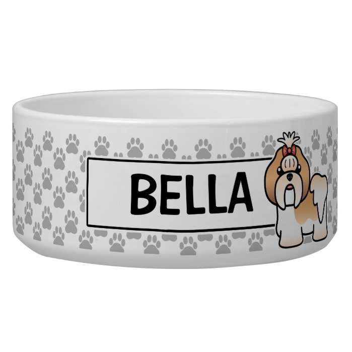 Gold And White Cartoon Shih Tzu Dog Bowl