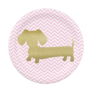Gold & Pink Dachshund Wiener Dog Party Plates