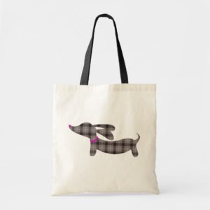 Gray Plaid Dachshund Wiener Dog Tote Bag