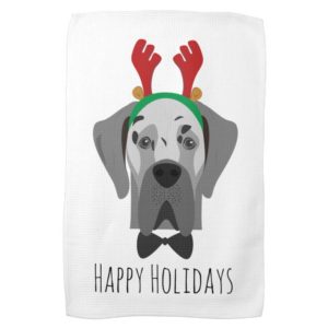 Great Dane Christmas Dog Portrait Kitchen Towel