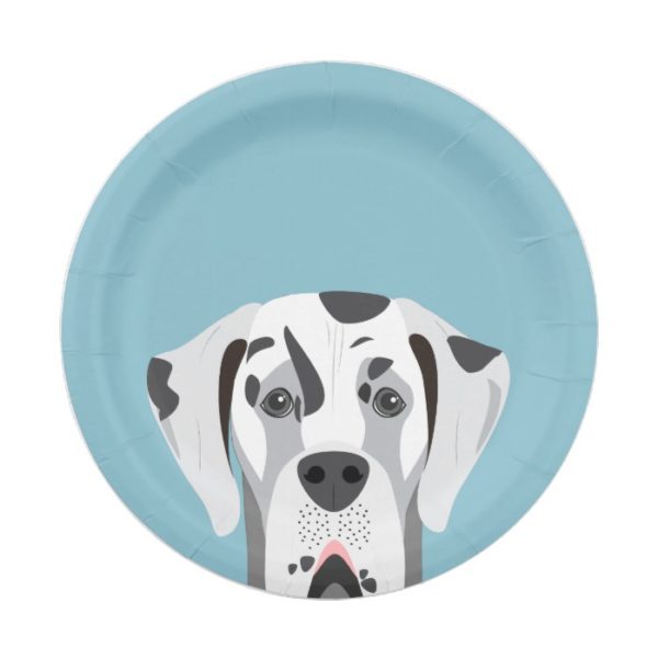Great Dane Dog Harlequin Portrait Paper Plate