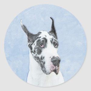 Great Dane (Harlequin) Painting - Original Dog Art Classic Round Sticker