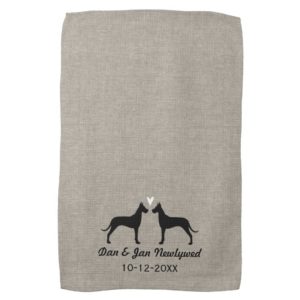 Great Dane Silhouettes with Heart Newlyweds Couple Hand Towel