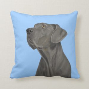 Grey Beautiful Great Dane on Blue Throw Pillow