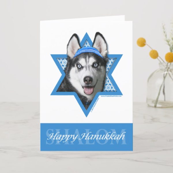 Hanukkah Star of David - Siberian Husky Holiday Card