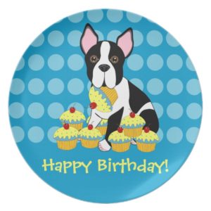 Happy Birthday Boston Terrier Cupcakes Plate