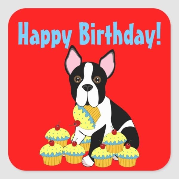 Happy Birthday Boston Terrier Cupcakes Stickers