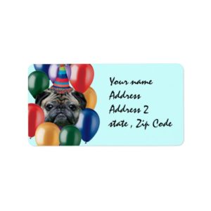 Happy Birthday pug dog Label