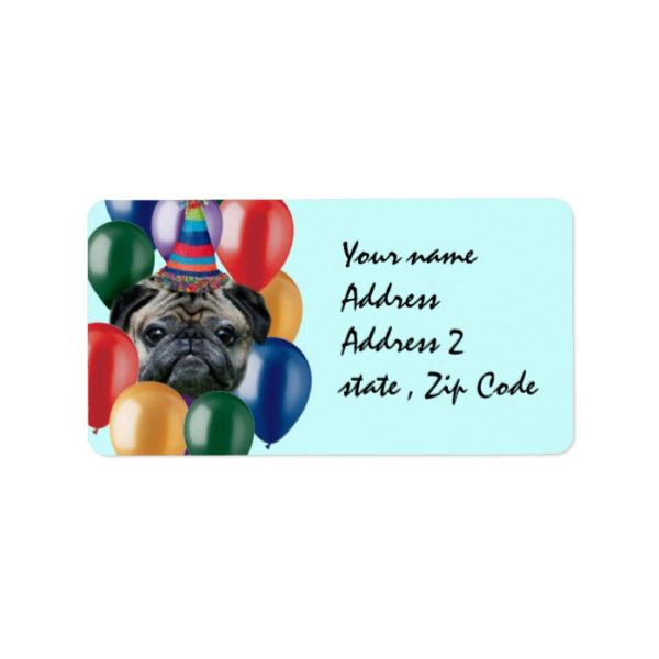 Happy Birthday pug dog Label