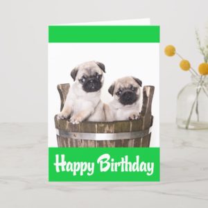 Happy Birthday Pug Puppy Dogs Greeting Card  Verse