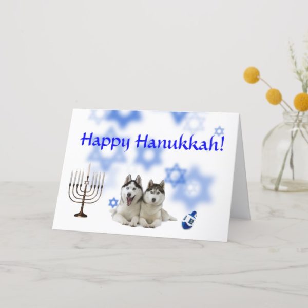 Happy Hanukkah Siberian Husky Holiday Card