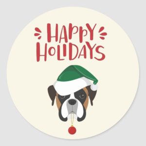 Happy Holidays - Cute Boxer Christmas Classic Round Sticker