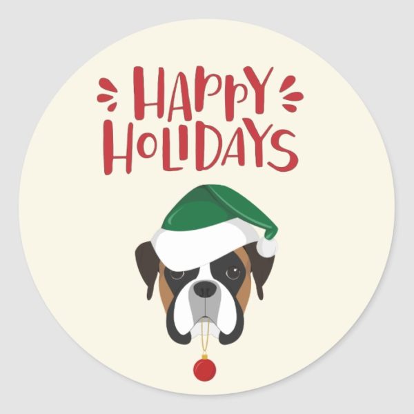 Happy Holidays - Cute Boxer Christmas Classic Round Sticker