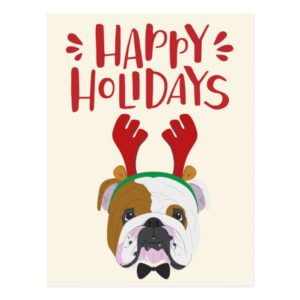 Happy Holidays - Cute English Bulldog Christmas Postcard