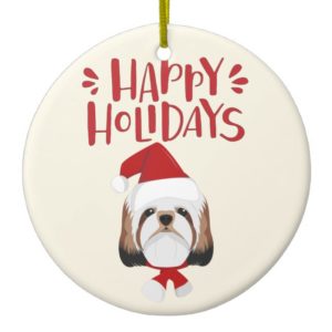 Happy Holidays - Cute Shih Tzu Christmas Ceramic Ornament