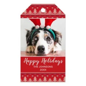 Happy Holidays Nordic Pattern Photo Gift Tags