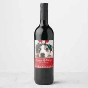 Happy Holidays Nordic Pattern Photo Wine Label