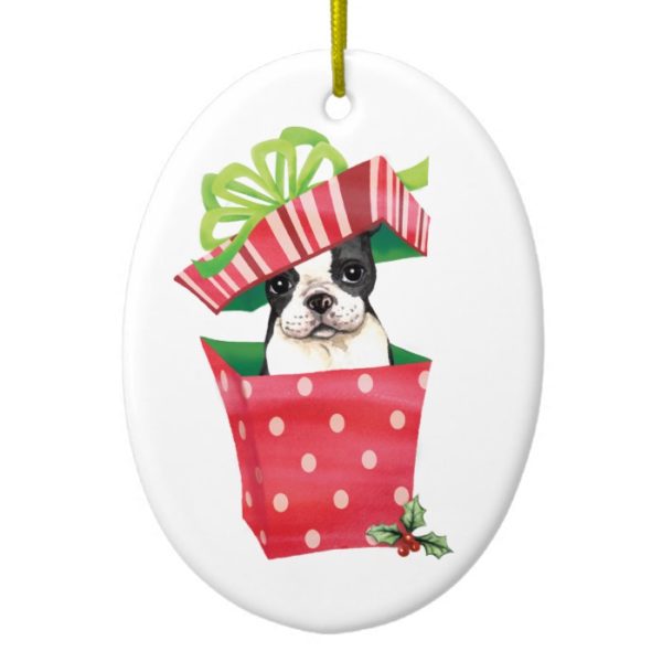 Happy Howliday Boston Terrier Ceramic Ornament