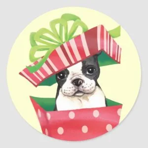 Happy Howliday Boston Terrier Classic Round Sticker