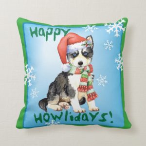 Happy Howlidays Husky Throw Pillow