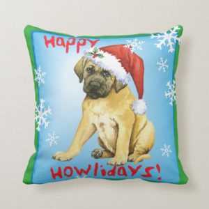 Happy Howlidays Mastiff Throw Pillow