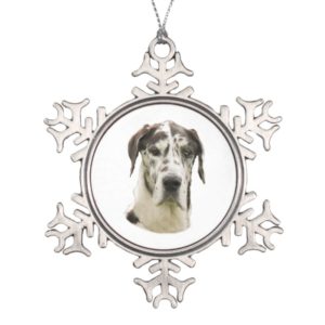 Harlequin Great Dane dog photo Snowflake Pewter Christmas Ornament