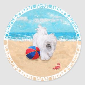 Havanese Enjoys a Day at the Beach Classic Round Sticker