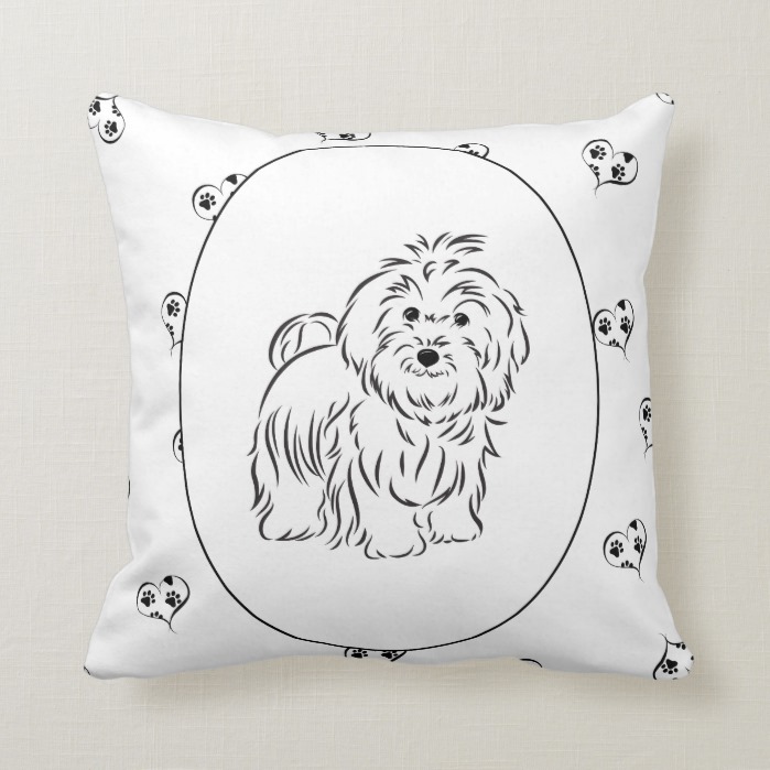 Havanese Hearts and Pawprints Throw Pillow