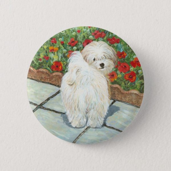Havanese n Poppies Art Print Gifts & Cards Button