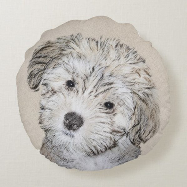 Havanese Puppy Painting - Cute Original Dog Art Round Pillow