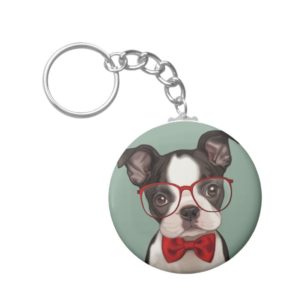 Hipster Boston Terrier Keychain